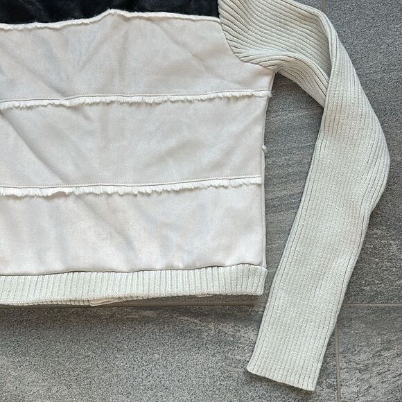 NWT Chaser Faux Suede Faux Fur Sweater Sleeve Snap Bomber Jacket w/ Pockets M - Picture 10 of 15